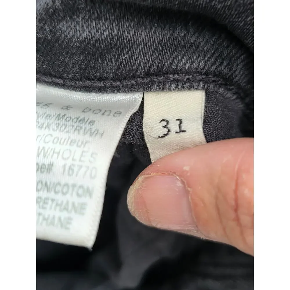 Rag & Bone Standard Issue Fit 1 Extra Slim Jeans Men's 31 Black Distressed